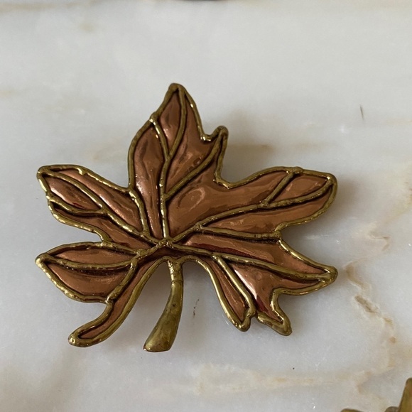 Maple Leaf/Holiday Brooch Copper Handmade Crude Thanksgiving/Holiday Pendant - Picture 2 of 13